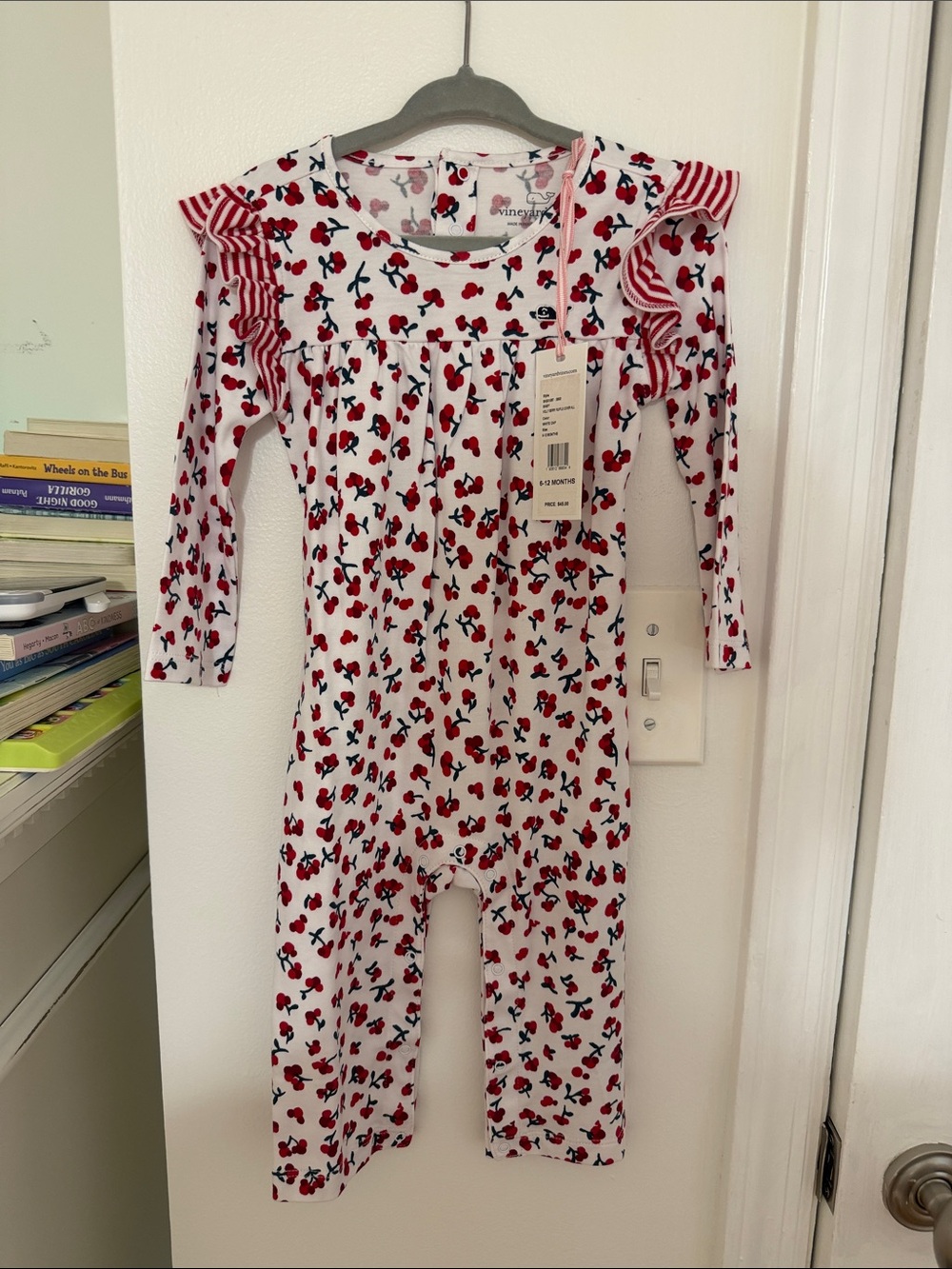 NWT Vineyard Vines White One-Piece with Red Cherry Print and Ruffle Shoulders